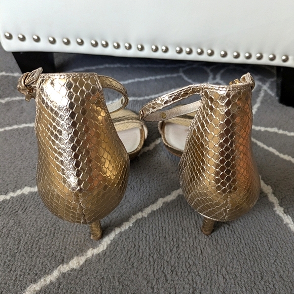Michael Kors,Gold Snake Embossed Leather Heels with MK ankle emblem - Picture 9 of 16